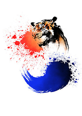 PSD 한마리 한국전통 일러스트 캘리그라피 붓터치 사람없음 외침 자신감 호랑이 태극 번짐 포효 국내일러스트 1 전통 문양 감정 포유류 한국 소리 파일형식 효과