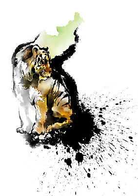 PSD 한마리 한국전통 일러스트 캘리그라피 붓터치 사람없음 호랑이 번짐 한반도 국내일러스트 1 전통 포유류 한국 파일형식 효과