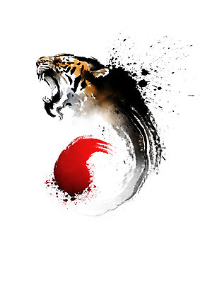 PSD 한마리 한국전통 일러스트 캘리그라피 붓터치 사람없음 외침 자신감 호랑이 태극 번짐 포효 국내일러스트 1 전통 문양 감정 포유류 한국 소리 파일형식 효과