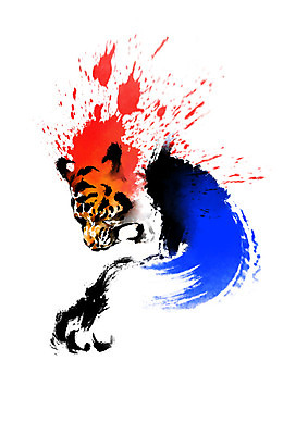 PSD 한마리 한국전통 일러스트 캘리그라피 붓터치 사람없음 외침 자신감 호랑이 태극 번짐 포효 국내일러스트 1 전통 문양 감정 포유류 한국 소리 파일형식 효과