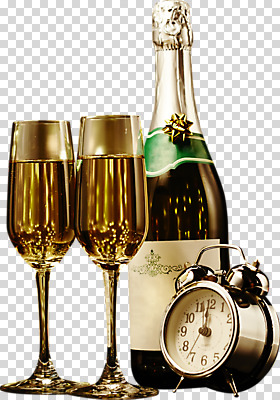 편집이미지 시계 술잔 술병 주류 사람없음 샴페인 오브젝트 샴페인잔 탁상시계 PNG 편집소스 음료 병_용기 잔 파일형식