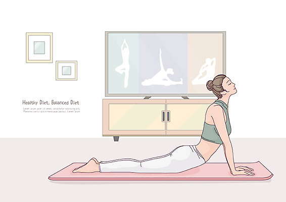 우먼라이프 여자 거실 몸매관리 다이어트 일러스트 요가 건강 한명 사람 성인 취미 운동복 운동 뷰티 건강관리 눈감음 텔레비전 요가자세 매트 몸매 요가복 자기관리 싱글라이프 성인여자한명만 홈트레이닝 오하운 레이어드홈 거실장 국내일러스트 AI파일 1 라이프스타일 웰빙 옷 포즈 가구 모션 관리 전자제품 신조어 여자한명만 성인여자만 파일형식 벡터