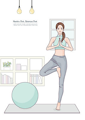 전신 우먼라이프 여자 거실 몸매관리 다이어트 일러스트 요가 건강 한명 서기 사람 성인 취미 운동복 운동 뷰티 건강관리 요가자세 매트 짐볼 몸매 요가복 손모으기 다리들기 자기관리 싱글라이프 성인여자한명만 홈트레이닝 오하운 레이어드홈 국내일러스트 AI파일 1 라이프스타일 웰빙 옷 포즈 모션 관리 손짓 신조어 여자한명만 성인여자만 파일형식 벡터