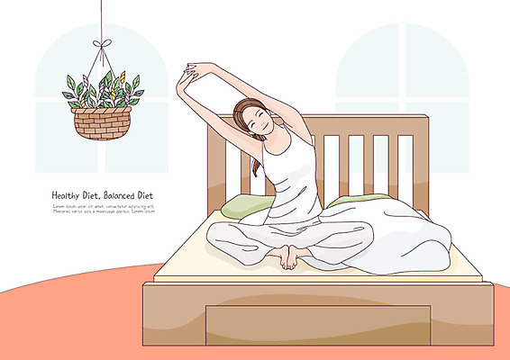 우먼라이프 여자 몸매관리 다이어트 일러스트 건강 한명 사람 앉기 성인 취미 운동 뷰티 건강관리 스트레칭 침실 기상 침대 몸매 자기관리 싱글라이프 성인여자한명만 홈트레이닝 오하운 레이어드홈 국내일러스트 AI파일 1 라이프스타일 가구 모션 관리 신조어 여자한명만 성인여자만 파일형식 벡터