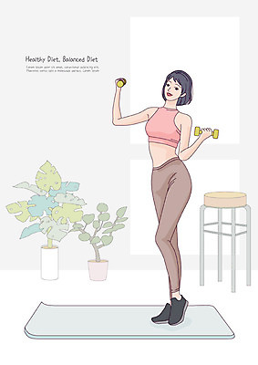 전신 우먼라이프 여자 거실 몸매관리 다이어트 일러스트 요가 건강 한명 서기 들기 사람 성인 취미 운동복 운동 뷰티 건강관리 매트 웨이트트레이닝 몸매 요가복 웨이트기구 자기관리 싱글라이프 성인여자한명만 홈트레이닝 오하운 레이어드홈 국내일러스트 AI파일 1 라이프스타일 웰빙 옷 모션 관리 운동기구 신조어 여자한명만 성인여자만 파일형식 벡터