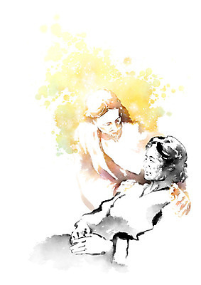 PSD 여자 노년 남자 기독교 할머니 일러스트 캘리그라피 붓터치 사랑 성인 두명 예수 하나님 번짐 위로 돌봄 안식처 성인만 국내일러스트 감정 종교 모션 휴식 사람 신_종교 파일형식 효과