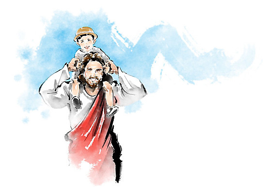 PSD 남자 기독교 어린이 일러스트 캘리그라피 붓터치 사랑 소년 성인 두명 예수 하나님 목말 즐거움 번짐 돌봄 안식처 남자만 국내일러스트 감정 종교 모션 휴식 사람 신_종교 파일형식 효과