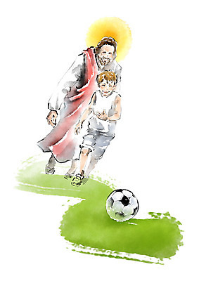 PSD 남자 기독교 어린이 일러스트 캘리그라피 축구공 붓터치 사랑 소년 성인 두명 축구 예수 하나님 즐거움 번짐 돌봄 안식처 남자만 국내일러스트 감정 종교 공 축구용품 모션 휴식 사람 구기 신_종교 파일형식 효과