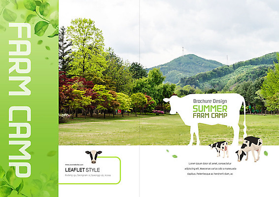 PSD 템플릿 표지디자인 북디자인 출판디자인 표지 리플렛 북커버 팜플렛 초원 사람없음 초록색 농장 농사 목장 체험 젖소 농장체험 이미지템플릿 컬러 컨셉 농업 체험학습 소 파일형식