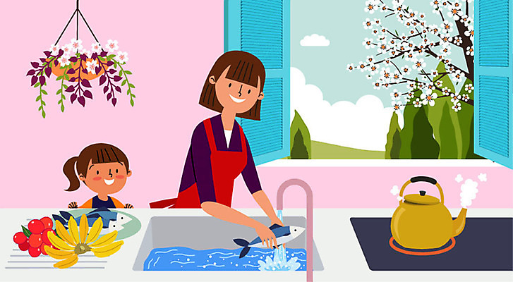 딸 화분 어린이 일러스트 모녀 엄마 주전자 바나나 요리 미소 사람 성인 두명 건강관리 주방 청결 위생 사과 싱크대 예방 건강수칙 식기세척 식중독 요리준비 위생관리 여자만 행잉플랜트 국내일러스트 AI파일 과일 가족 주방용품 표정 건강 관리 개수대 준비 파일형식 벡터