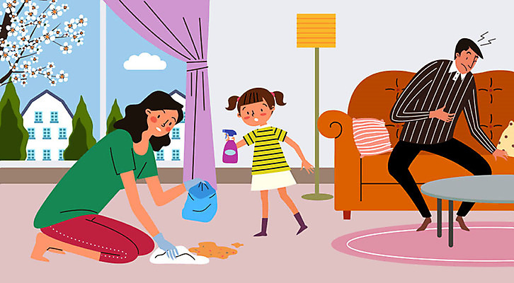 어린이 장갑 쿠션 거실 일러스트 가족 엄마 비닐봉투 사람 소녀 성인 세명 소파 건강관리 청결 고통 스탠드 아빠 위생 고민 괴로움 예방 걸레 닦기 걸레질 건강수칙 구토 소독 식중독 위생관리 국내일러스트 AI파일 잡화 여자 감정 의자 관계 모션 봉투 조명 건강 관리 청소도구 청소 증상 파일형식 벡터