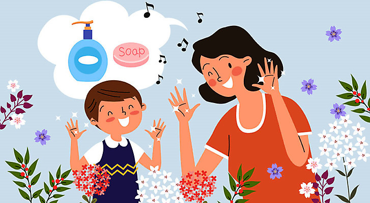 손 남자 꽃 아들 어린이 말풍선 음표 일러스트 엄마 미소 사람 소년 성인 두명 건강관리 깨끗함 청결 위생 즐거움 예방 비누 손씻기 건강수칙 소독제 식중독 위생관리 코로나바이러스 국내일러스트 AI파일 모자관계 식물 기호 감정 음악 컨셉 가족 표정 건강 관리 신체부위 위생용품 바이러스 씻기 파일형식 벡터