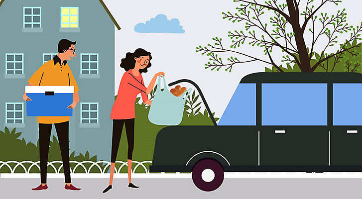 부부 여자 남자 음식 빵 일러스트 자동차 비닐봉투 사람 성인 두명 쇼핑 장보기 건강관리 예방 아이스박스 건강수칙 귀가 식중독 국내일러스트 AI파일 커플 육상교통 봉투 건강 관리 파일형식 벡터