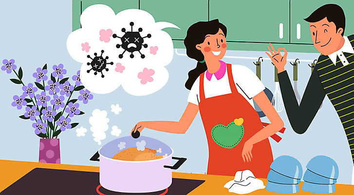 그릇 부부 여자 남자 꽃 음식 일러스트 주방용품 요리 미소 사람 성인 두명 건강관리 주방 청결 위생 수증기 즐거움 예방 박테리아 건강수칙 식중독 위생관리 행주 성인만 국내일러스트 AI파일 식물 식기 커플 감정 생활용품 의학 표정 건강 관리 청소도구 파일형식 벡터