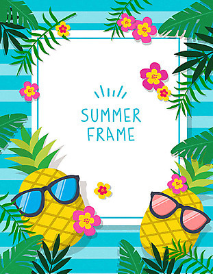 꽃 백그라운드 일러스트 휴가 사각프레임 프레임 사람없음 여름 여름휴가 바캉스 선글라스 파인애플 야자수잎 프레임일러스트 트로피컬아트 국내일러스트 AI파일 식물 계절 안경 잎 과일 사각형 열대과일 그림 파일형식 벡터 여름_계절