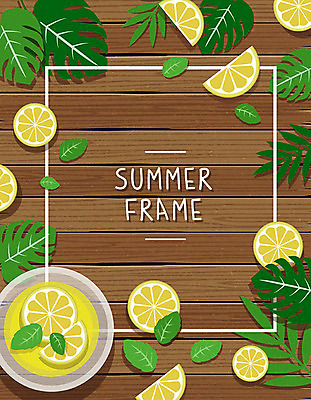 백그라운드 잎 일러스트 휴가 사각프레임 프레임 사람없음 여름 여름휴가 바캉스 레몬 레모네이드 야자수잎 몬스테라 프레임일러스트 트로피컬아트 국내일러스트 AI파일 식물 계절 과일 사각형 그림 에이드 파일형식 벡터 여름_계절