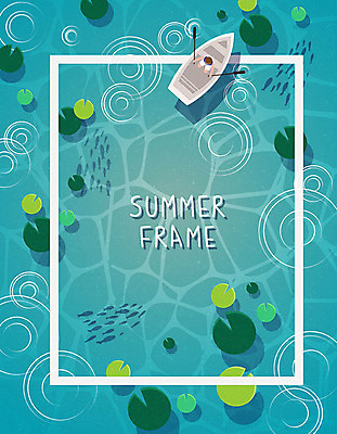 물결 백그라운드 요트 일러스트 휴가 사각프레임 프레임 한명 사람 여름 여름휴가 바캉스 나룻배 연잎 프레임일러스트 국내일러스트 AI파일 1 계절 잎 배_교통 사각형 파일형식 벡터 여름_계절