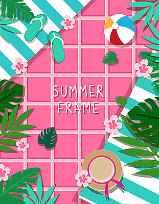 모자 꽃 백그라운드 일러스트 휴가 프레임 사람없음 여름 여름휴가 바캉스 쪼리 비치볼 타일 야자수잎 몬스테라 프레임일러스트 트로피컬아트 국내일러스트 AI파일 식물 잡화 계절 잎 공 바캉스용품 샌들 그림 파일형식 벡터 여름_계절