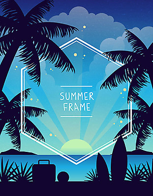 실루엣 바다 백그라운드 일러스트 휴가 프레임 해변 사람없음 여름 여름휴가 바캉스 야자수 태양 노을 다각형 프레임일러스트 트로피컬아트 국내일러스트 AI파일 자연요소 도형 나무 계절 촬영기법 그림 파일형식 벡터 여름_계절