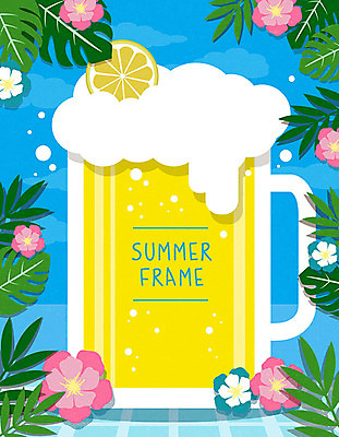 꽃 백그라운드 잎 일러스트 휴가 사각프레임 프레임 맥주 사람없음 여름 여름휴가 바캉스 레몬 야자수잎 몬스테라 프레임일러스트 트로피컬아트 국내일러스트 AI파일 식물 계절 과일 주류 사각형 그림 파일형식 벡터 여름_계절