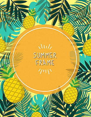 백그라운드 잎 일러스트 휴가 프레임 사람없음 여름 여름휴가 바캉스 파인애플 원형프레임 야자수잎 프레임일러스트 트로피컬아트 국내일러스트 AI파일 식물 계절 과일 원형 열대과일 그림 파일형식 벡터 여름_계절
