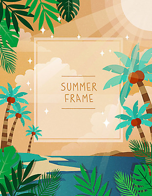 바다 백그라운드 일러스트 휴가 사각프레임 프레임 해변 사람없음 여름 여름휴가 바캉스 야자수 태양 야자수잎 야자수열매 프레임일러스트 트로피컬아트 국내일러스트 AI파일 자연요소 나무 계절 열매 잎 사각형 그림 파일형식 벡터 여름_계절
