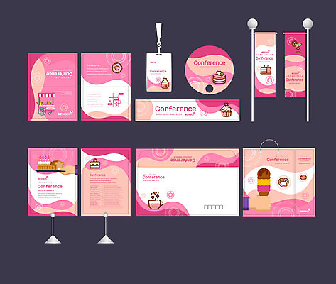 템플릿 배너템플릿 커피 빵 분홍색 아이스크림 디저트 팜플렛 사람없음 세트 쇼핑백 케이크 현수막 컵케이크 전단 홍보물 엽서 초대장 패키지 약도 박람회 손부채 소봉투 행사세트 행사템플릿 AI파일 배너 음료 음식 컬러 지도 가방 편지봉투 카드_감사 편지 파일형식 벡터