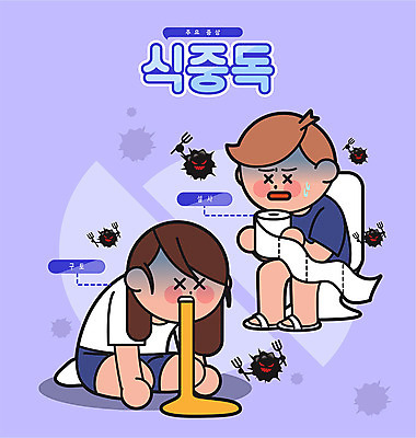 여자 남자 일러스트 안전 타이포그라피 한글 두명 여름 보라색 바이러스 화장지 안전수칙 박테리아 구토 설사 식중독 주의사항 국내일러스트 AI파일 문자 계절 컬러 의학 주의 사람 변 증상 파일형식 벡터