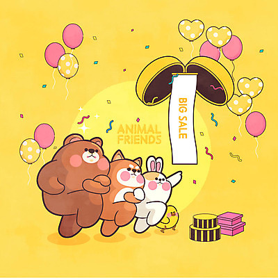 동물캐릭터 여러마리 일러스트 곰 병아리 사람없음 친구 선물상자 쇼핑 노란색 세일 귀여움 축하 토끼 강아지 즐거움 박 풍선 국내일러스트 일러캐릭터 AI파일 동물 캐릭터 감정 컬러 다수 컨셉 포유류 관계 조류 선물 반려동물 상자 개 파일형식 벡터