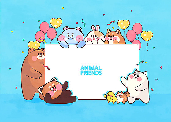 동물캐릭터 여러마리 일러스트 곰 프레임 병아리 사람없음 파란색 친구 귀여움 고양이 토끼 강아지 즐거움 다람쥐 풍선 하마 레서판다 프레임일러스트 국내일러스트 일러캐릭터 AI파일 동물 캐릭터 감정 컬러 다수 컨셉 포유류 관계 조류 반려동물 개 설치류 파일형식 벡터