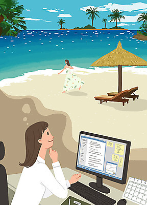 PSD 여자 행복 바다 여행 일러스트 회사 상상 휴가 휴식 사람 해변 두명 여름 여름휴가 바캉스 컴퓨터 사무실 동남아시아 희망 기쁨 달력 키보드 작업 계획 즐거움 휴양지 힐링 동남아여행 위시리스트 탁상달력 휴가철 여자한명만 성인여자만 국내일러스트 계절 감정 아시아 해외여행 컨셉 비즈니스 전자제품 장소 여자만 성인만 파일형식 여름_계절