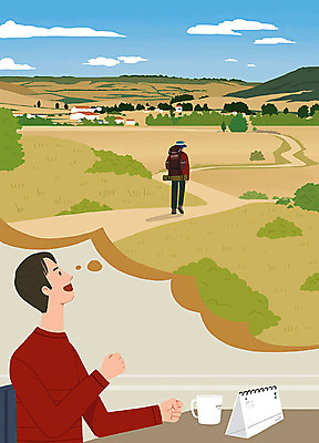 PSD 남자 행복 여행 일러스트 상상 자연 휴가 사람 두명 걷기 희망 등산 트래킹 기쁨 계획 즐거움 배낭여행 힐링 위시리스트 휴가철 성인남자만 국내일러스트 감정 컨셉 모션 레저 생태계 남자만 성인만 파일형식