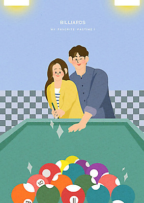 PSD 여자 남자 일러스트 휴식 사람 청년 취미 두명 기쁨 게임 당구 포켓볼 연습 즐거움 힐링 당구대 포켓볼다이 청년만 워라밸 국내일러스트 감정 컨셉 놀이 성인 구기 신조어 성인만 파일형식