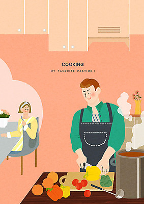 PSD 여자 남자 채소 일러스트 식재료 주방용품 휴식 파프리카 도마 요리 사람 취미 두명 주방 꽃병 앞치마 기쁨 즐거움 힐링 칼질 워라밸 국내일러스트 꽃 감정 생활용품 컨셉 모션 신조어 파일형식