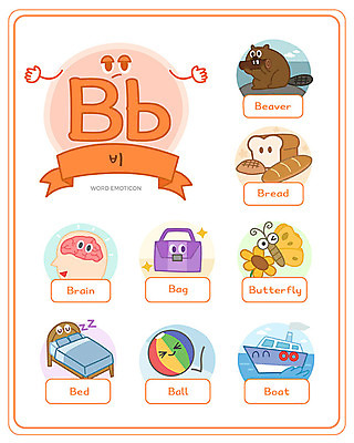 알파벳 영어 교육 빵 나비 가방 일러스트 공 대문자 영어교육 사람없음 단어 세트 침대 보트 B 뇌 소문자 낱말카드 이모티콘 비버 에듀 스쿨팩 워크북 국내일러스트 AI파일 문자 잡화 음식 가구 곤충 배_교통 교재 교구 에듀케이션 파일형식 벡터