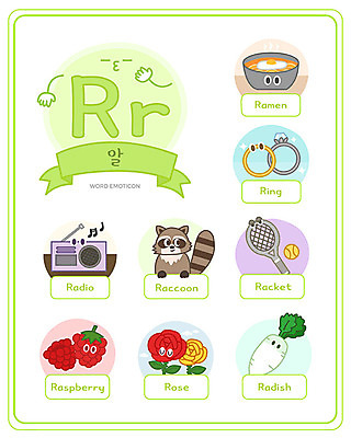 알파벳 영어 교육 일러스트 대문자 영어교육 사람없음 단어 세트 장미 반지 라멘 라켓 무 라디오 소문자 낱말카드 이모티콘 R 에듀 라쿤 스쿨팩 워크북 국내일러스트 AI파일 문자 꽃 스포츠용품 장신구 교재 뿌리채소 전자제품 면류 교구 너구리 에듀케이션 일본음식 파일형식 벡터