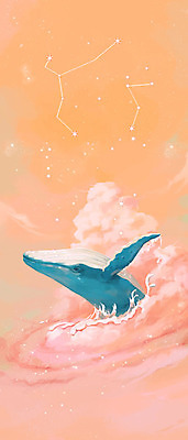 PSD 동물 구름 한마리 별 일러스트 상상 하늘 상상일러스트 사람없음 판타지 주황색 수영 고요 자유 비행 고래 감성 성운 은하 범고래 혹등고래 몽환 국내일러스트 자연요소 1 컬러 컨셉 포유류 우주 수중동물 수상스포츠 파일형식