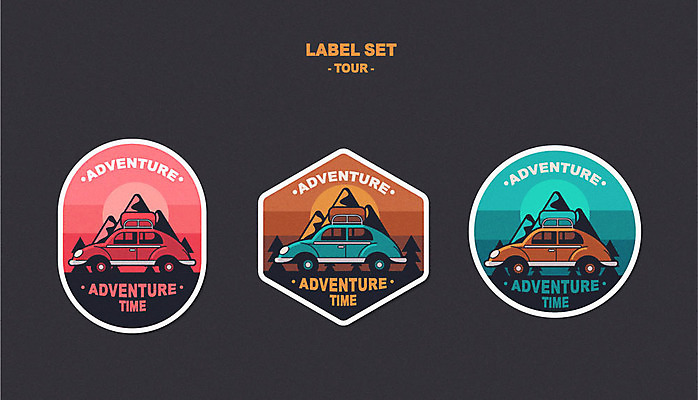 여행 스티커 일러스트 자동차 아웃도어 사람없음 세트 컬러풀 라벨 여행가방 캠핑 도전 심볼 국내일러스트 AI파일 육상교통 컬러 가방 레저 프레임 파일형식 벡터