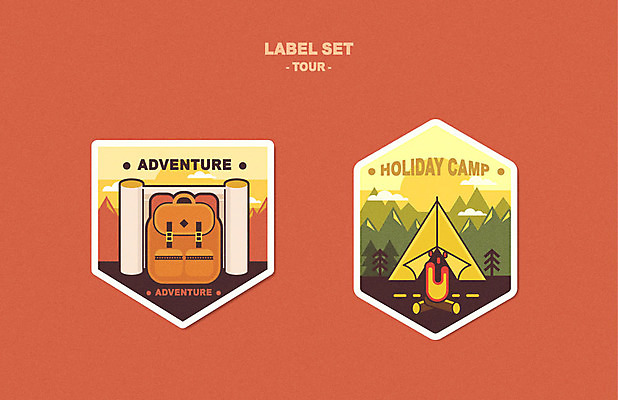 여행 스티커 지도 일러스트 자연 아웃도어 텐트 사람없음 세트 라벨 여행가방 주황색 캠핑 모닥불 심볼 국내일러스트 AI파일 컬러 가방 불 레저 프레임 캠핑도구 생태계 파일형식 벡터