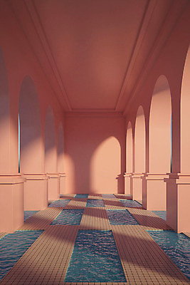 PSD 편집이미지 건축물 외관 건축 분홍색 수영장 실내 사람없음 3D소스 3D 타일 디지털합성 오브젝트 타일바닥 편집소스 편집3D 컬러 바닥 내부 파일형식