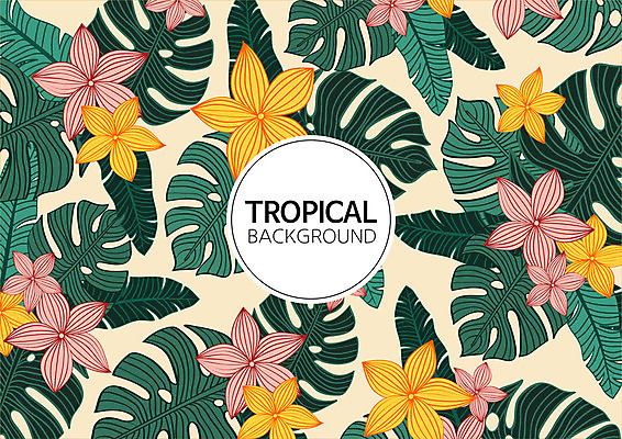 꽃 백그라운드 패턴 일러스트 나뭇잎 사람없음 여름 컬러풀 패턴백그라운드 원형 식물백그라운드 원형프레임 야자수잎 몬스테라 트로피컬아트 국내일러스트 AI파일 도형 식물 계절 컬러 잎 무늬 프레임 그림 파일형식 벡터