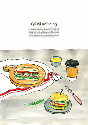 PSD 커피 음식 포크 일러스트 식탁 아침 수채화 샌드위치 사람없음 주방 식사 햄버거 식탁보 아침식사 상차림 종이컵 브런치 웰빙음식 국내일러스트 주간 식기 웰빙 음료 탁자 패스트푸드 컵 일회용 건강식 파일형식