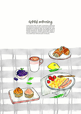 PSD 커피 음식 빵 포크 일러스트 방울토마토 식탁 아침 수채화 사람없음 컵 주방 식사 머그컵 식탁보 소시지 아침식사 상차림 컵케이크 레몬 블루베리 브런치 웰빙음식 스크램블 국내일러스트 주간 식기 웰빙 음료 토마토 과일 탁자 케이크 가공식품 계란요리 건강식 파일형식