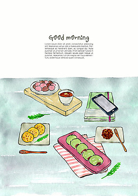 PSD 한식 음식 포크 일러스트 식탁 아침 디저트 수채화 떡 사람없음 책 스마트폰 주방 다이어리 식사 전통음식 전통차 아침식사 상차림 브런치 웰빙음식 국내일러스트 주간 전통 식기 웰빙 탁자 차_음료 핸드폰 스마트기기 사무용품 건강식 파일형식