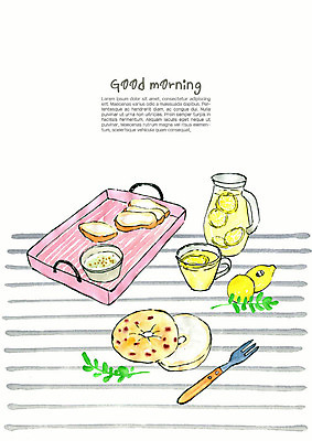 PSD 음식 포크 일러스트 식탁 아침 수채화 사람없음 주방 식사 아침식사 수프 상차림 레몬 레모네이드 레몬주스 브런치 베이글 웰빙음식 레몬차 레몬수 레몬청 과일차 국내일러스트 주간 식기 웰빙 음료 빵 과일 탁자 차_음료 과일주스 건강식 에이드 파일형식 과일청