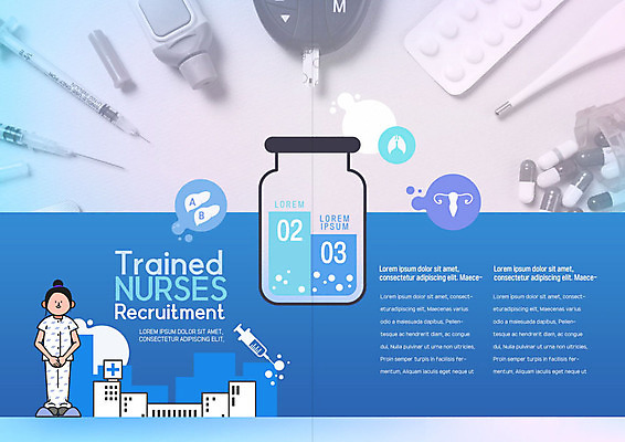 PSD 템플릿 표지디자인 북디자인 출판디자인 여자 내지 리플렛 북커버 의학 병원 주사기 한명 사람 팜플렛 성인 파란색 알약 약 한국인 간호사 의료진 채용 채용공고 여자한명만 이미지템플릿 직업 1 컬러 비즈니스 의료기기 동양인 여자만 파일형식