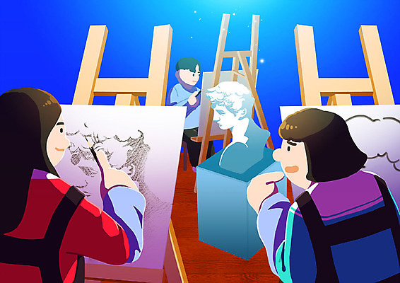 PSD 여자 남자 일러스트 협력 미술 사람 여러명 청년 취미 청춘 조각상 미술도구 스케치 캔버스 미술교육 석고상 단체활동 동아리 미술학습 조형미술 방과후 국내일러스트 교육 다수 컨셉 문화예술 성인 조형물 그룹 오브젝트 파일형식