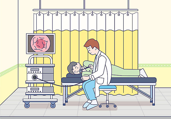 남자 일러스트 의학 의료기기 건강 병원 사람 성인 두명 눕기 건강관리 진료 환자 의사 건강검진 내시경 위내시경 성인남자만 국내일러스트 AI파일 모션 관리 의료진 검사_조사 남자만 성인만 파일형식 벡터