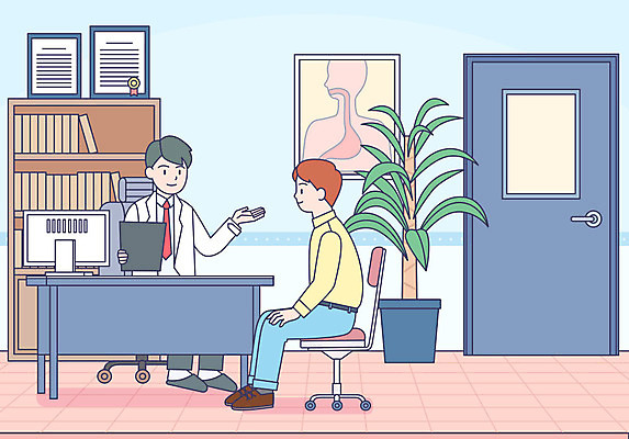 남자 일러스트 의학 의료기기 건강 병원 사람 성인 두명 건강관리 진료 환자 의사 검사_조사 상담 건강검진 상담실 성인남자만 성인만 국내일러스트 AI파일 관리 의료진 남자만 파일형식 벡터