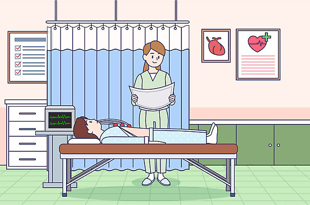 여자 남자 일러스트 의학 의료기기 건강 병원 사람 성인 두명 눕기 건강관리 진료 환자 간호사 의사 심장 검사_조사 내과의사 건강검진 내과 심전도 심전도검사표 심전도모니터 성인만 국내일러스트 AI파일 모션 관리 의료진 장기_의학 파일형식 벡터